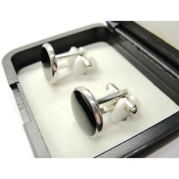 Tuxedo Junction Round Cufflinks Black & Silver Tone New IOB - Picture 9 of 10